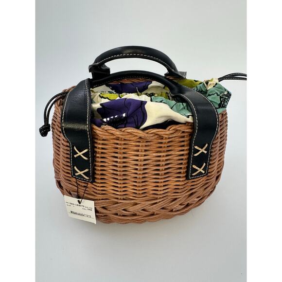 Kate Spade Wicker Basket Bag with Floral Drawstring Lining - Picture 5 of 6
